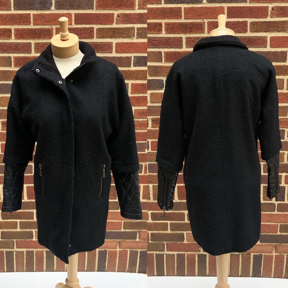 Vince Camuto Black Quitted Wool Blend Zippered Winter Coat Size XS